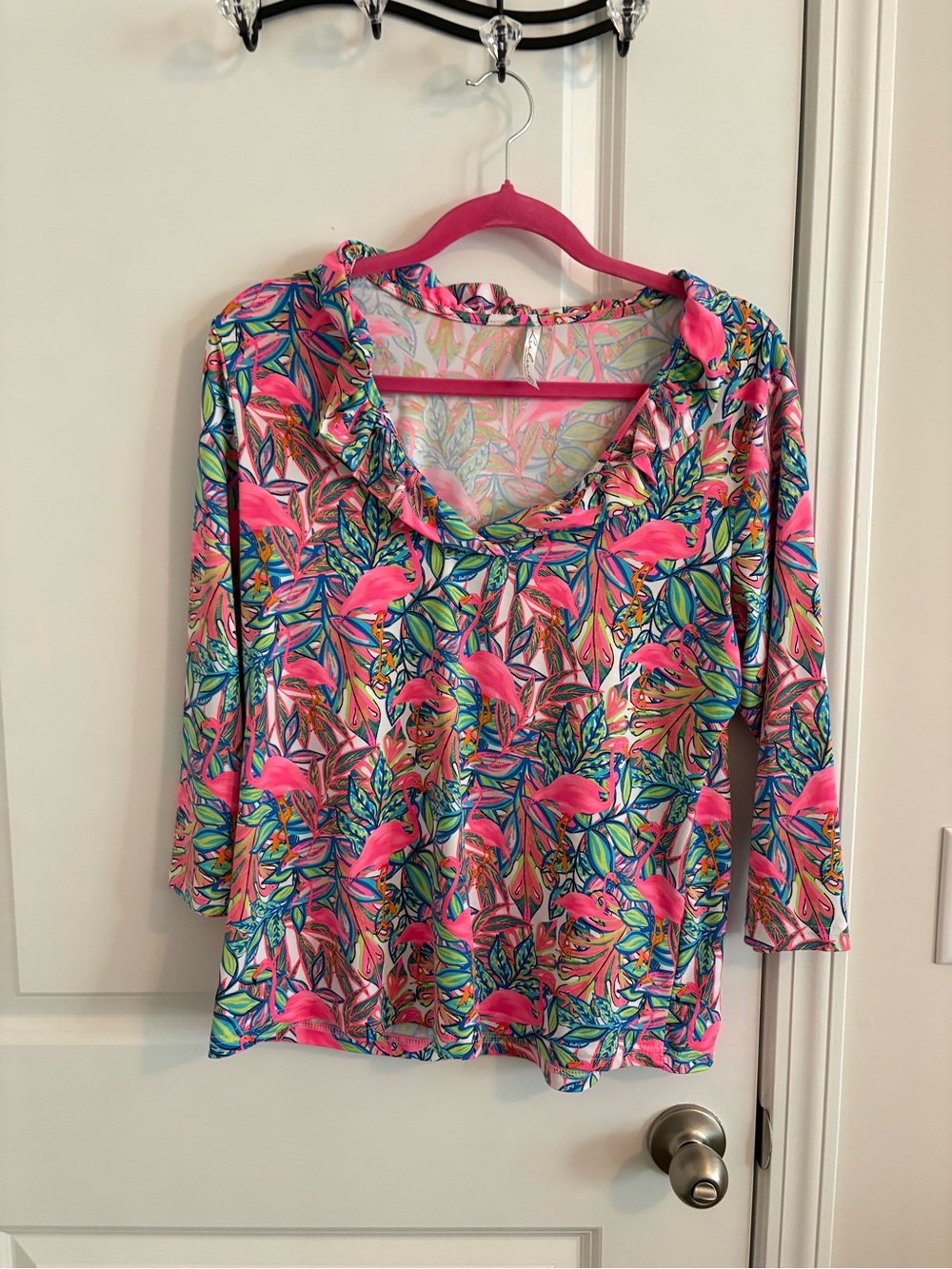 Lulu-B Pink Tropical Flamingo Print Long Sleeve Tee